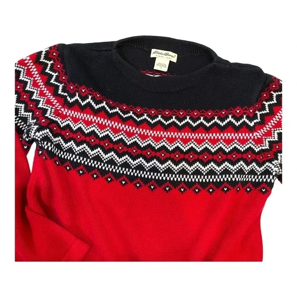 Vintage Eddie Bauer Unisex Fairisle 100% Wool Knit Pullover Sweater Men's Small